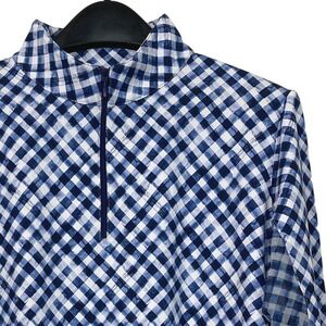 NEW IBKUL 1/4 Zip Golf Tennis Top Gingham Long Sleeve Mock Womens XL Blue $101